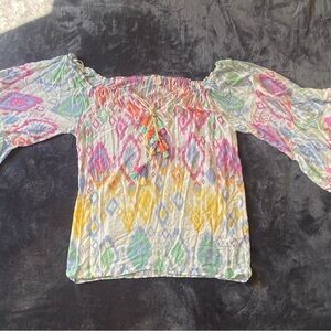 Surf Gypsy Multicolor Off-Shoulder Tassel Women's Tunic Size Medium